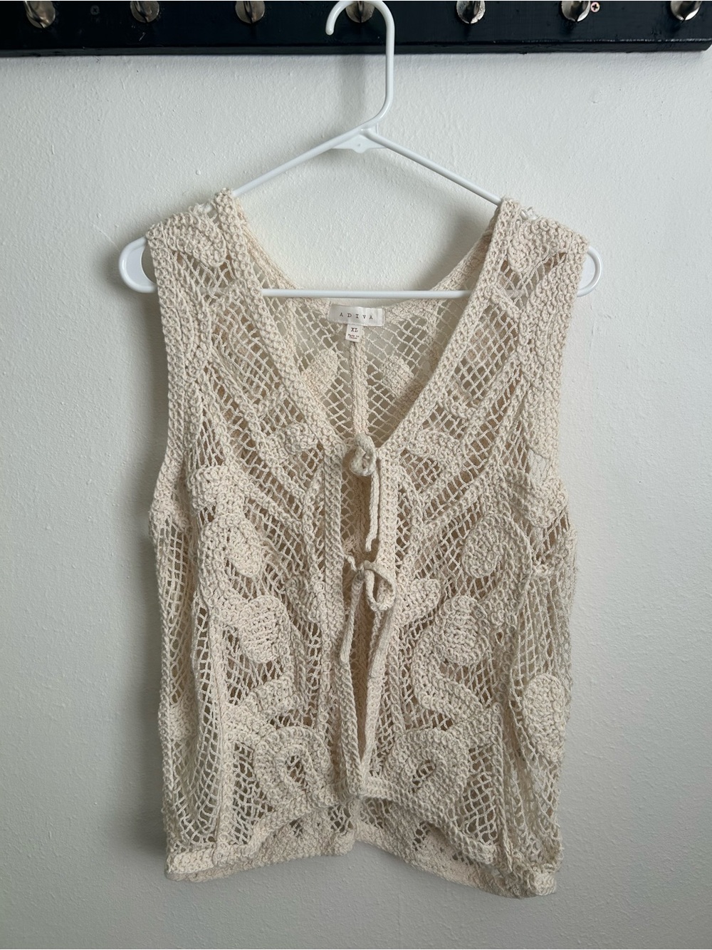 Adiva Cream Crochet Tie-Front Vest